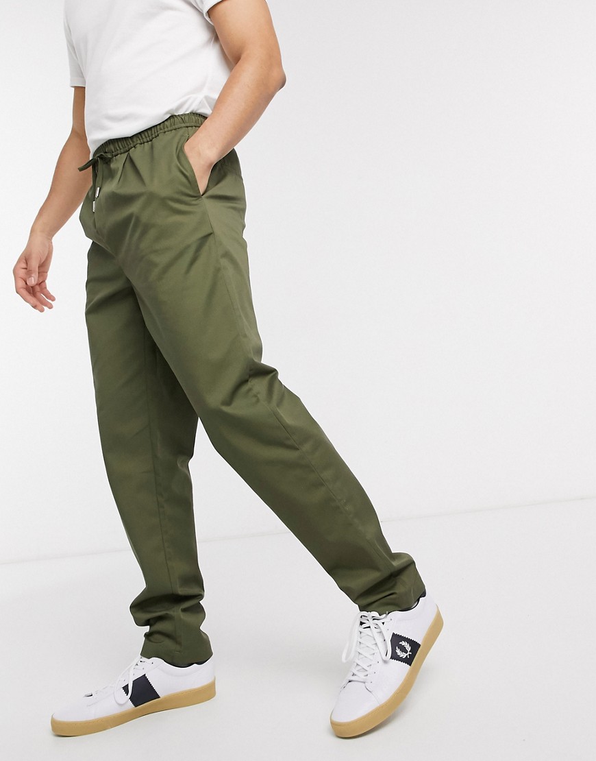 Fred Perry drawstring twill trousers in khaki-Green