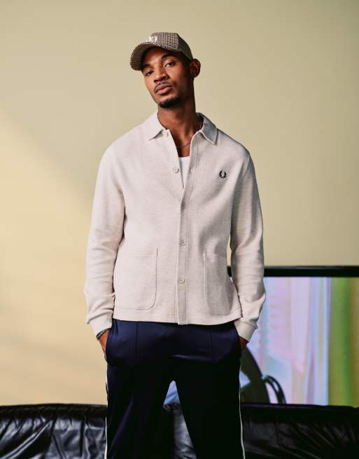 Fred Perry – Dżersejowa zapinana na guziki kurtka z długimi rękawami w kolorze złamanej bieli