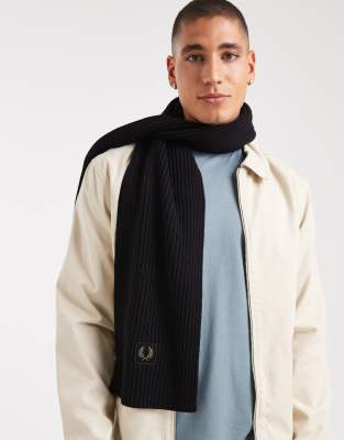 Fred Perry - Écharpe en coton côtelé - Noir