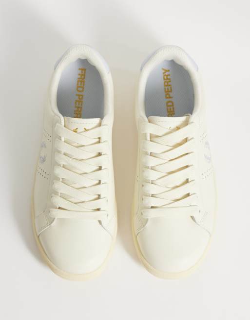 Fred Perry - Ecrufarvede og støvede blå sneakers i læder, 3 af 5