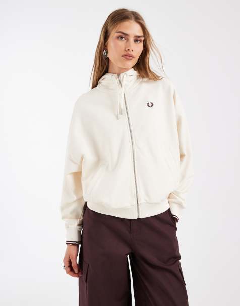 Fred Perry - Ecrufarvet hættetrøje med kantdetaljer og logo - view 1