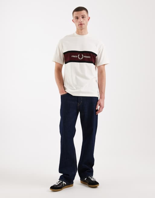 Fred Perry - Ecrufarvet poloskjorte med panel med logobroderi, 2 af 5
