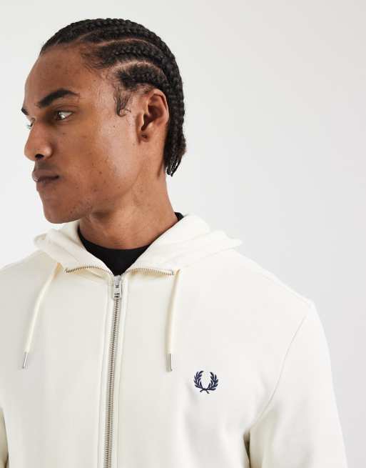 Fred Perry - Ecrufarvet sweatshirt med lynlås og hætte, 3 af 5