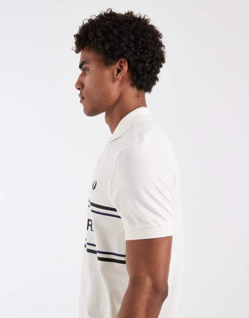 Fred Perry - Ecrufarvet T-shirt med tekstlogografik, 3 af 5