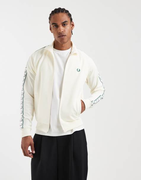 Fred Perry - Ecrufarvet træningsjakke med kontrastfarvet logobånd - view 1