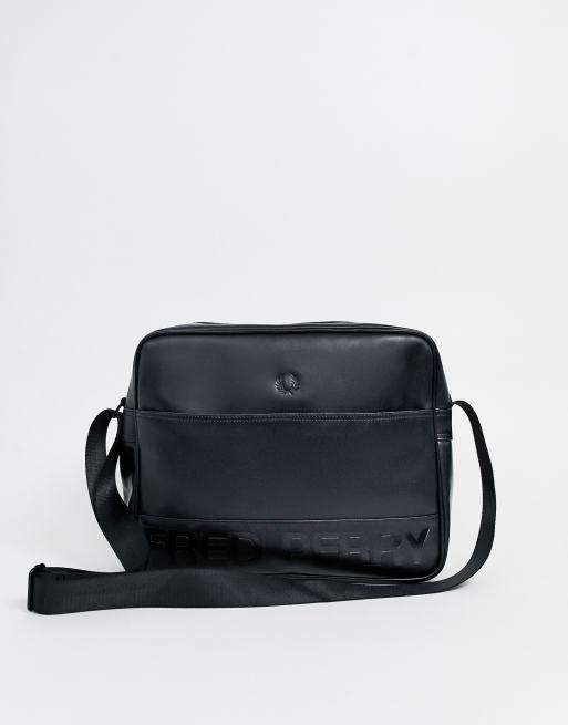 Fred Perry embossed faux leather shoulder bag in black