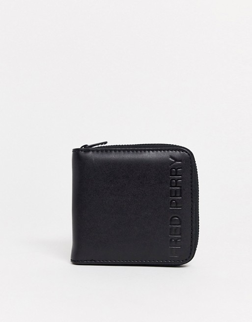 Fred Perry embossed faux leather zip around wallet in black