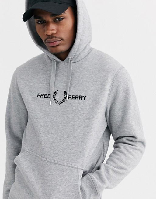Fred Perry embroidered chest logo hoodie in grey