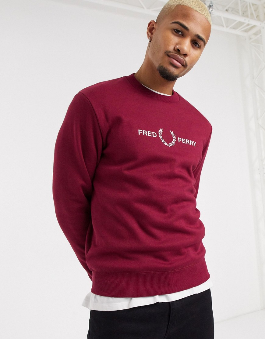 Fred Perry embroidered chest logo sweat in burgundy
