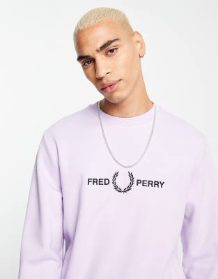 Fred Perry embroidered crew neck sweatshirt in lilac