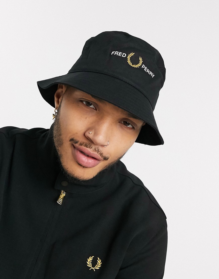 Fred Perry Embroidered Graphic Bucket Hat In Black