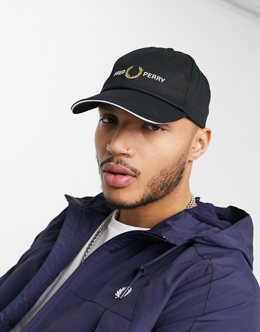 Fred Perry embroidered graphic cap in black