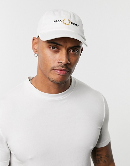 Fred Perry embroidered graphic cap in white