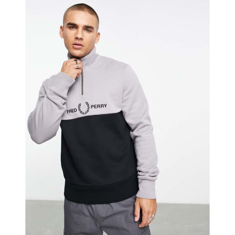 Fred Perry embroidered half zip sweatshirt in black