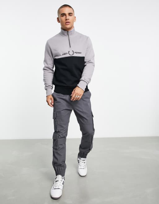 Fred Perry embroidered half zip sweatshirt in black | ASOS