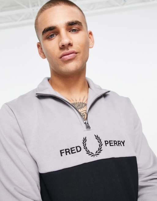 Fred Perry embroidered half zip sweatshirt in black | ASOS