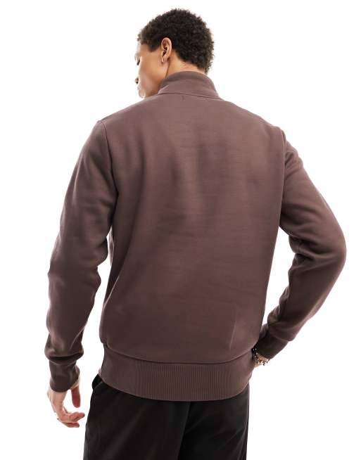 【FRED PERRY】Baseline Half Zip Sweatshirt U85 C Road Brick Fred Perry embroidered half zip sweatshirt in brick | ASOS