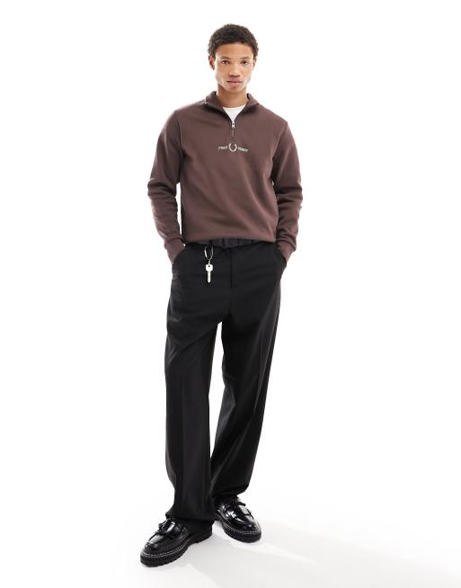 Fred Perry embroidered half zip sweatshirt in brick | ASOS