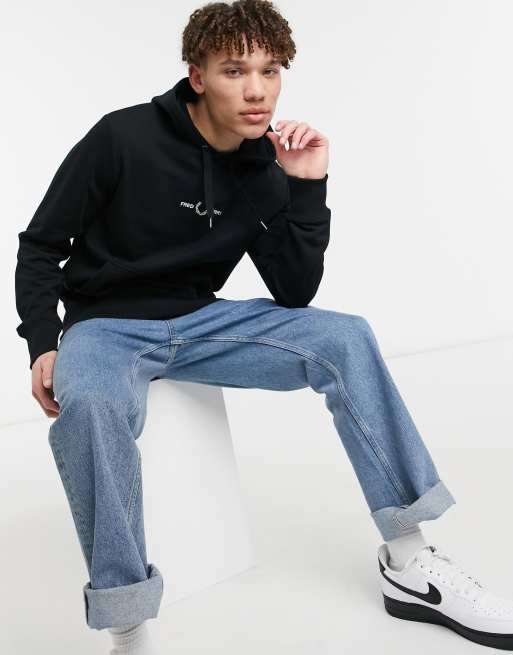 【FRED PERRY】Embroidered Hooded Sweatshirt - Black Hooded Zip Through Sweatshirt - Black | Men's Sweatshirts