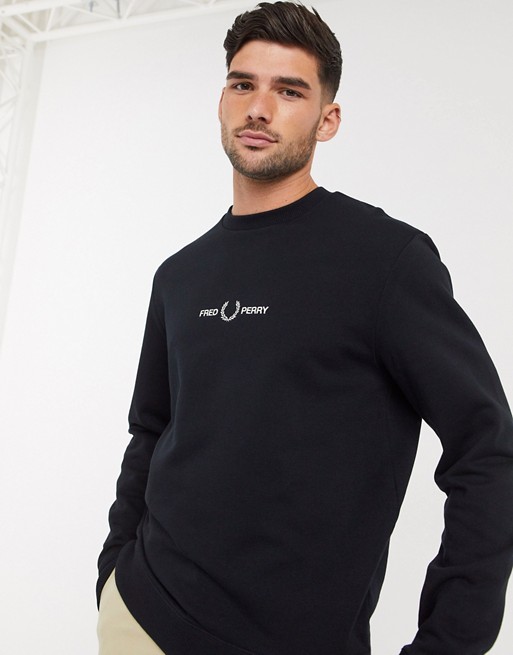 Fred Perry embroidered logo crew neck sweat in black