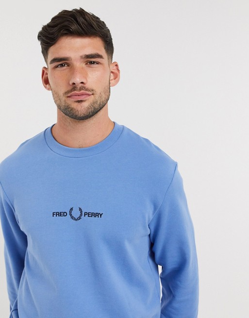Fred Perry embroidered logo crew neck sweat in blue