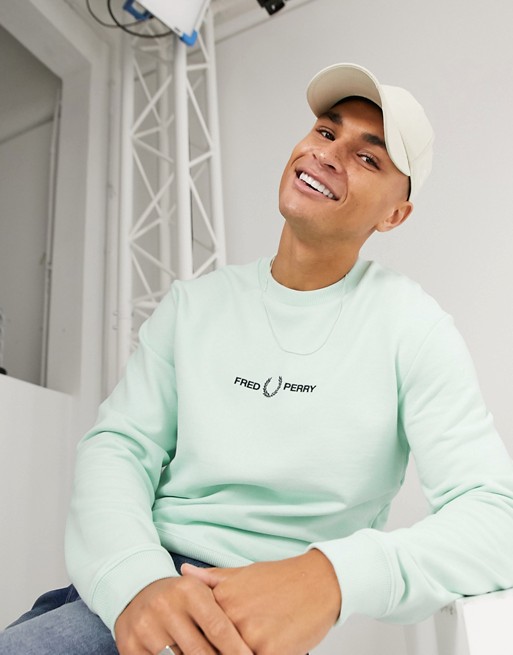 Fred Perry embroidered logo crew neck sweat in pastel green