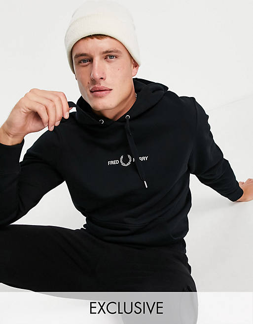 Fred Perry embroidered logo hoodie in black Exclusive to ASOS | ASOS