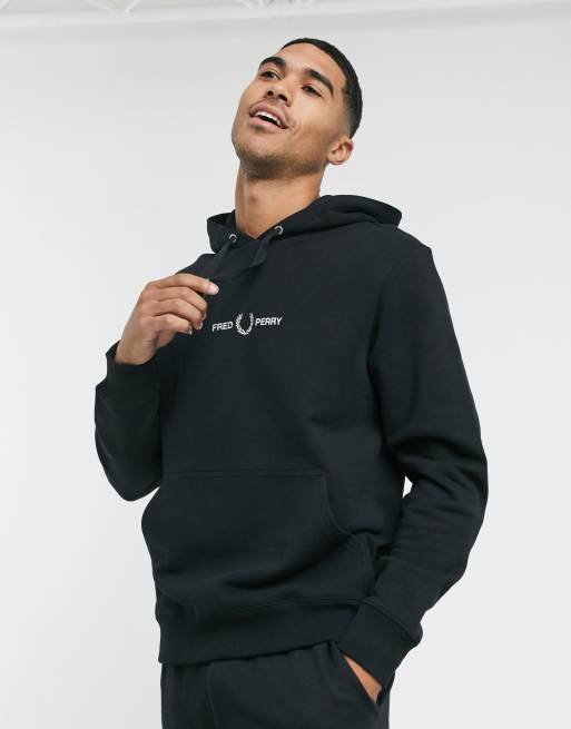 Fred Perry embroidered logo hoodie in black ASOS