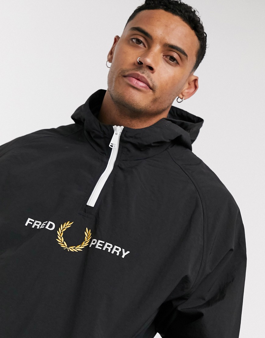 Fred Perry embroidered logo overhead jacket in black