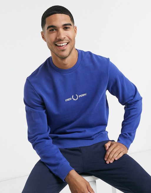 Fred Perry embroidered logo sweat in blue