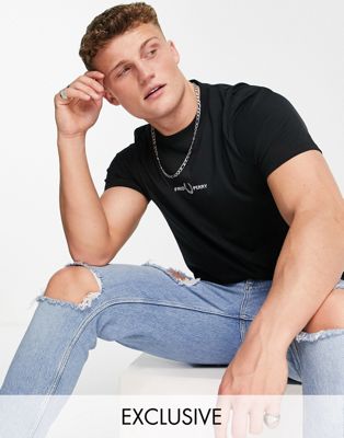 Fred Perry embroidered logo t-shirt in black Exclusive at ASOS