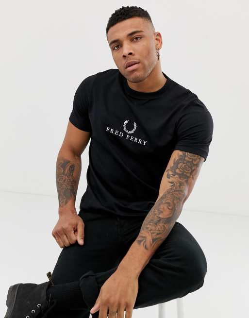 Fred Perry embroidered logo t shirt in black ASOS