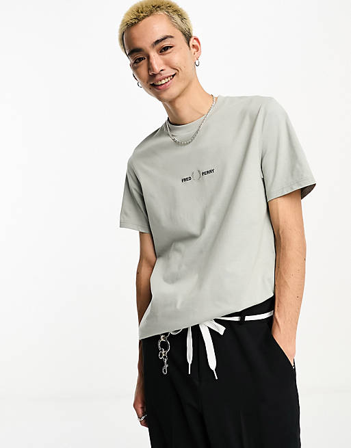 Fred Perry embroidered logo t-shirt in limestone grey | ASOS