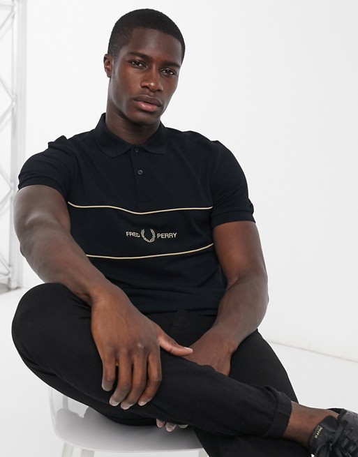 Fred Perry embroidered panel polo in black