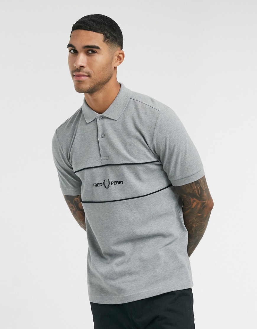 Fred Perry embroidered panel polo in dark gray-Grey