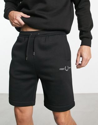 Fred Perry embroidered shorts in black