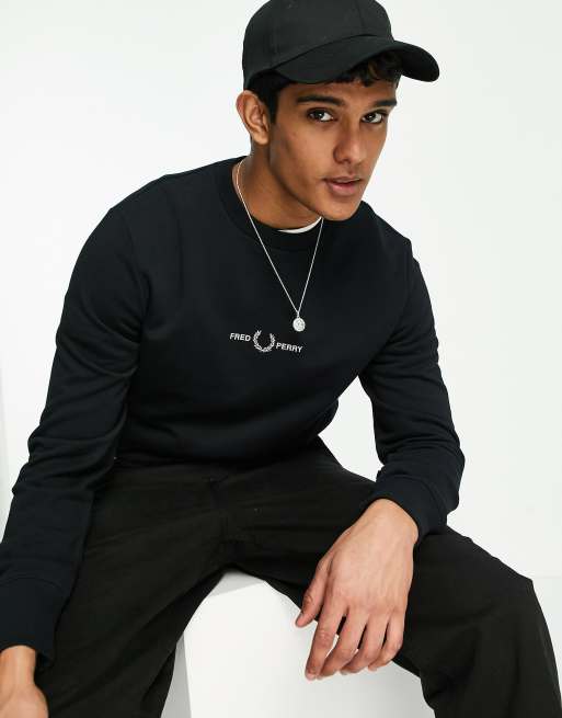 Fred perry hot sale embroidered sweatshirt black