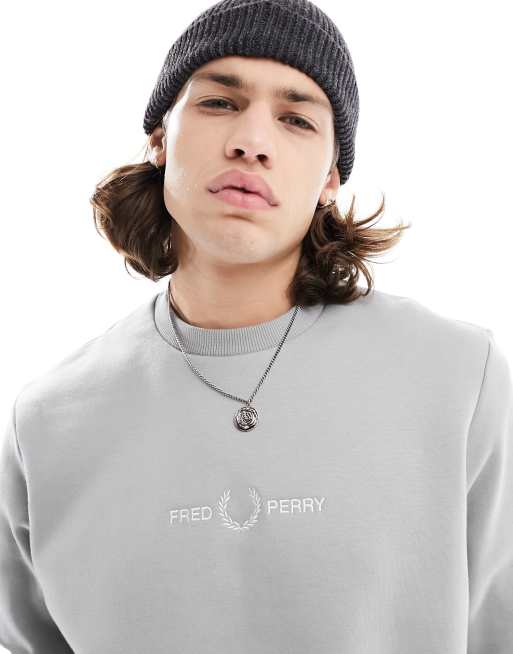 Fred Perry embroidered sweatshirt in limestone gray