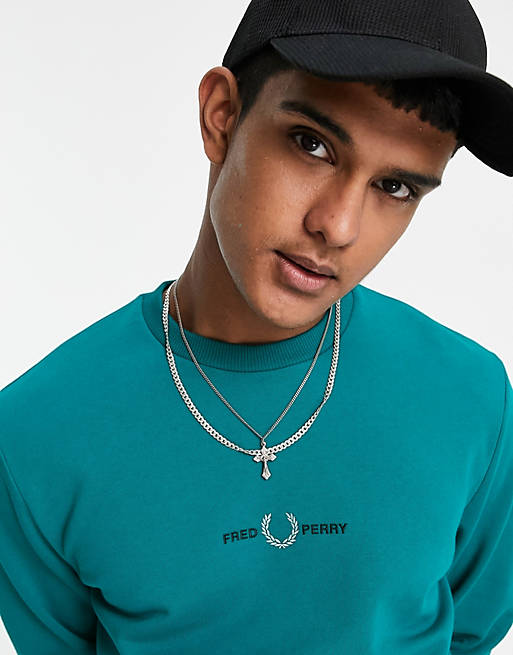 Fred Perry embroidered sweatshirt in teal