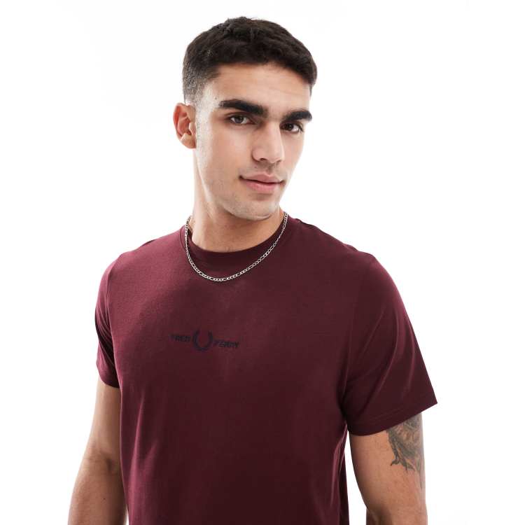Fred Perry embroidered t-shirt in burgundy | ASOS