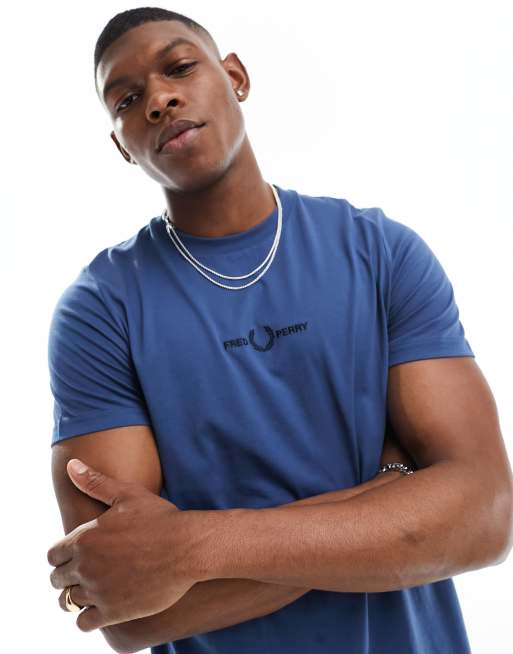 Fred Perry embroidered t-shirt in midnight blue ASOS