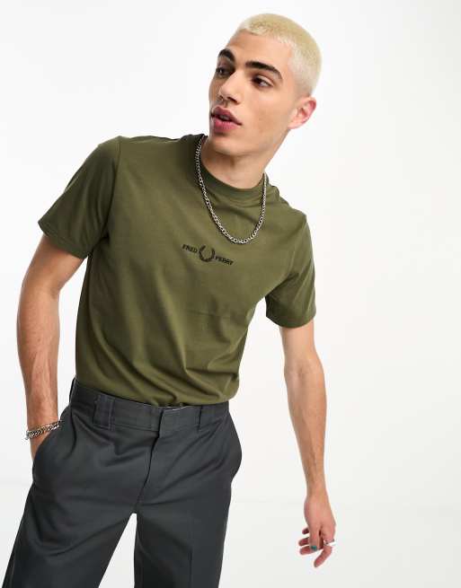 Fred Perry embroidered T-shirt in uniform green | ASOS