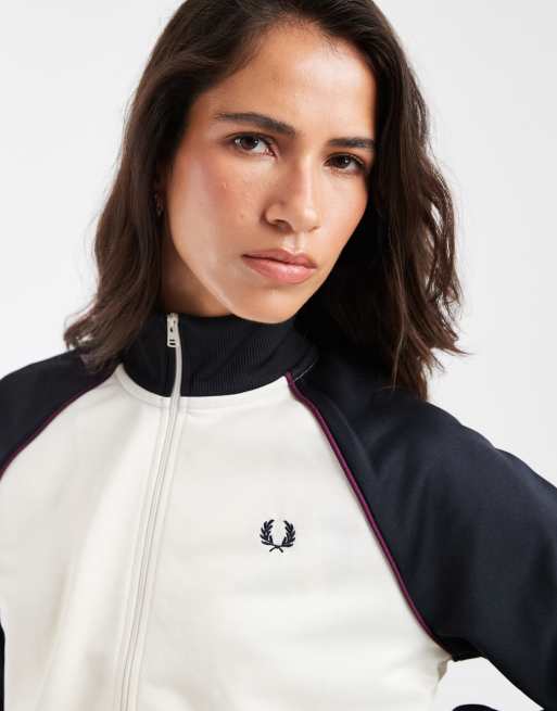 Fred Perry färgblockad träningsjacka i naturvit, 2 av 4