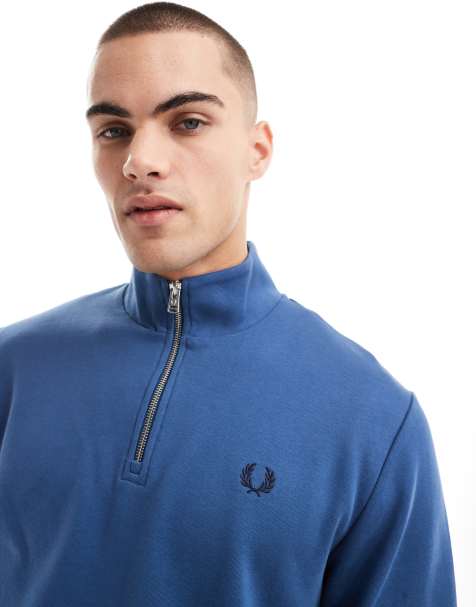Fred Perry - Felpa blu con zip corta - view 1