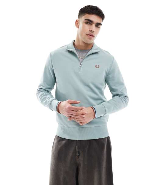 Fred Perry - Felpa blu ghiaccio con zip corta - view 1