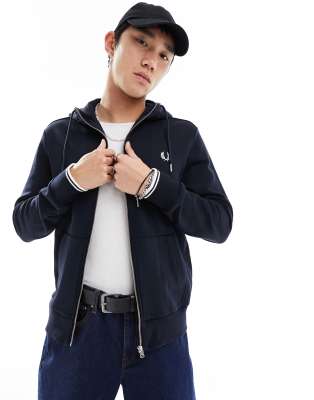 FRED PERRY FELPA CON CAPPUCCIO E ZIP Uomo Navy