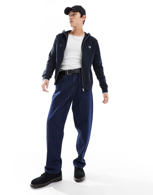Fred Perry - Felpa con cappuccio e zip blu navy, 4 di 5