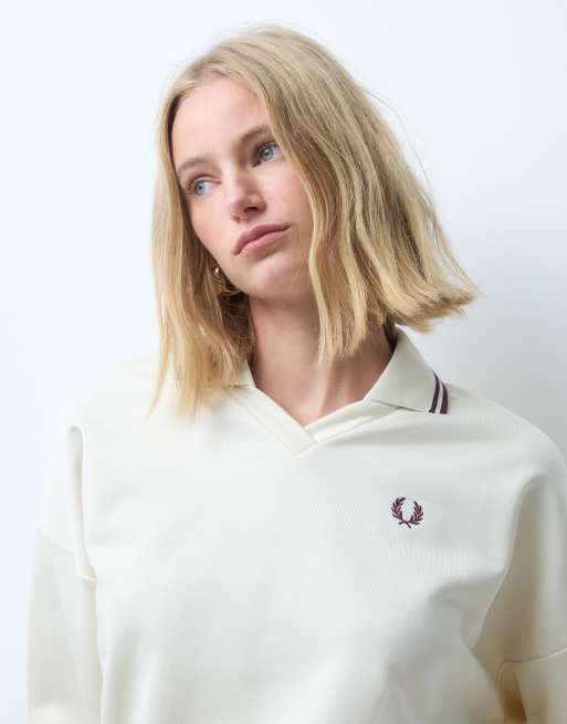 Fred Perry felpa con colletto a contrasto color crema, 4 di 4