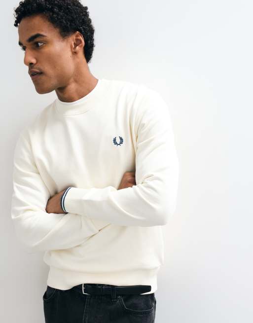 Fred Perry felpa girocollo con logo in ecru, 4 di 4