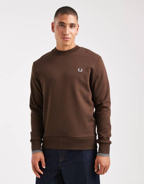 Fred Perry - Felpa girocollo marrone con profili a contrasto - view 1